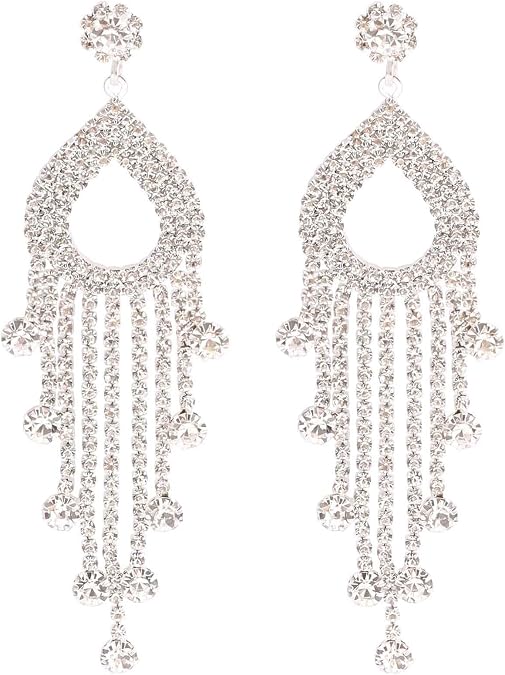 Rhinestone Teardrop Earrings for Women, Elegant Crystal Tassel Drop Dangle Earrings