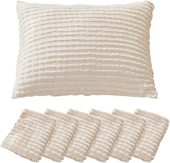 WARMDERN Beige Tufted Pillow Cases Queen Size, 6 Pack, Solid Corlor