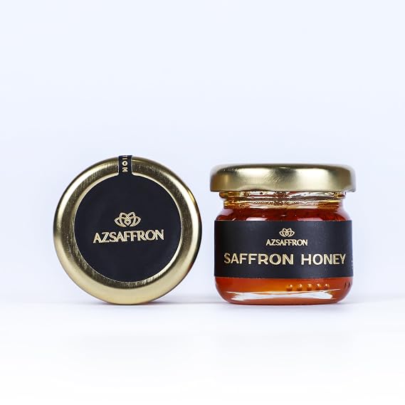 AZSAFFRON Saffron Honey | 30g Glass Jar | Pure Raw Unfiltered Honey Infused with Premium Saffron Threads