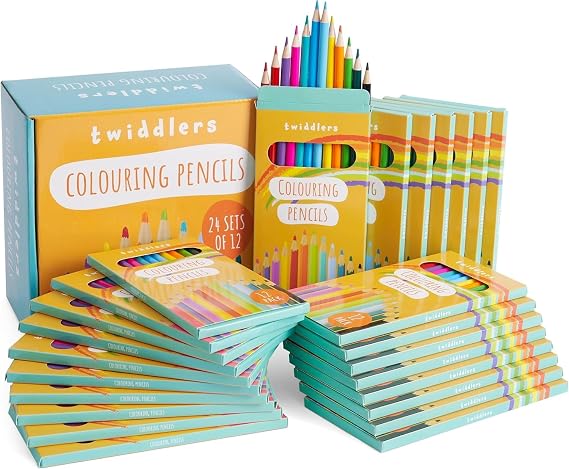 THE TWIDDLERS Colouring Pencils Set 288 Pieces 24 Boxes of 12 18 cm Party bag children's birthday party favours school cone small gifts for children school and nursery pre-sharpened
