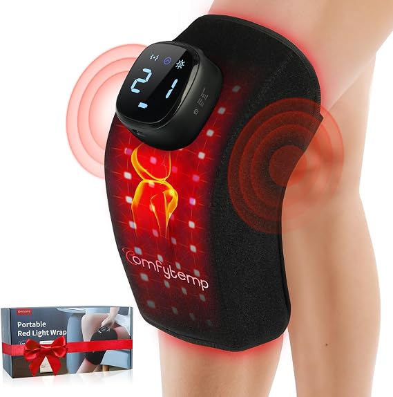 Comfytemp Cordless Red Light Therapy Knee Wrap, Vibration Massage, 3D
