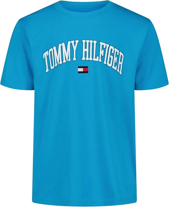 Tommy Hilfiger Boys' Short Sleeve Graphic Crew Neck T-Shirt, Soft & Comfortable, Relaxed Fit, Arch OL Hawaiian Ocean, 10-12