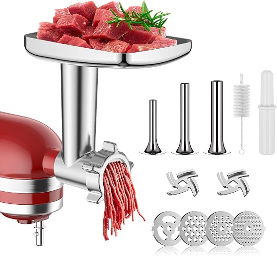 TPGSING Meat Grinder for KitchenAid Mixer, Meat Grinder Attachment with 4 Grinding Plates, 3 Sausage Stuffer Tubes, 2 Grinding Blades, Attachment for Kitchenaid Mixers