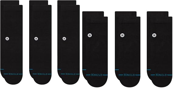 Stance Icon Crew + Quarter 6-Pack Bundle, Black, Large