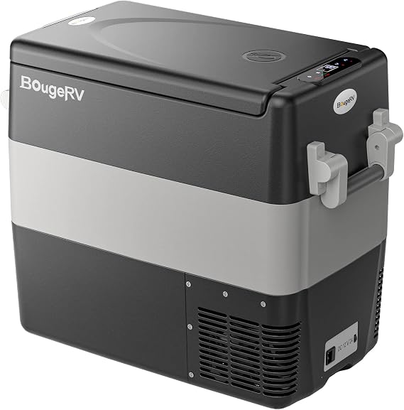 BougeRV 12V Refrigerator 53 Quart, Electric Car Cooler with MAX/ECO Mode | 12/24V DC, 45dB Quiet,4~50F, 3-level Battery Protection for Truck, RV, Camping, Use as freezer or refrigerator