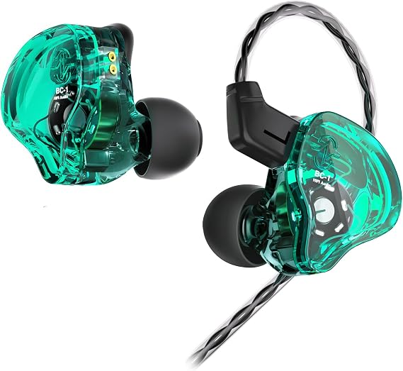 CCZ Melody In-Ear Monitors Wired Earphones In-Ear Earphones No Microphone IEM HiFi Bass 1DD 1BA with Ear Fin 4N OFC Cable for Musicians Singers Drummers Stage Studio Use Green, No Microphone