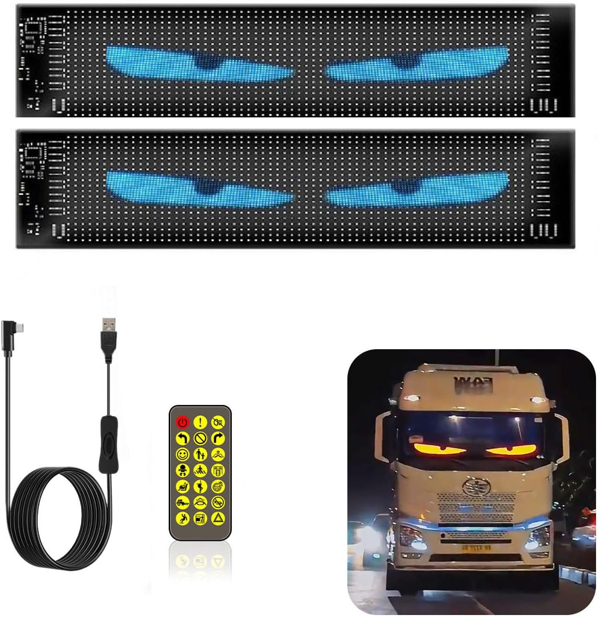 Car Devil Eye Light 2pcs Remote Control Bluetooth Programmable Flexible LED Display Screen LED Car Sign RGB Devil Eye Lamp DIY Text Pattern Dynamic Ultra Thin for Car Truck Window Shop Signs