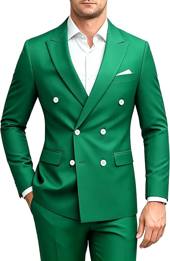 MOGU Suits for Men, 2 Piece Slim Fit Suit with Double Breasted Blazer and Tuxedo Pants