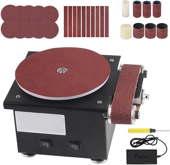 6 Inch Electric Bench Grinder Sander, 3-in-1 Mini Sander Belt Grinder with 26 Sanding Discs, 7 Speed Adjustable Electric Sanding Polishing Grinding Machine for Metal, Wood, Aluminum