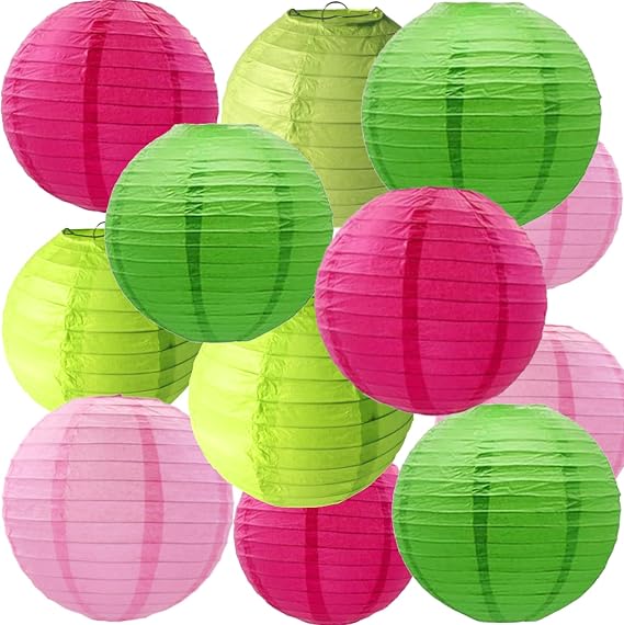 Pack of 12 Paper Lanterns Pink Green Round Paper Lantern Paper Lantern for Lampshade Decoration Birthday Party Wedding Decorations Garden Party Decoration