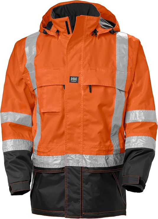 Helly Hansen Potsdam Men's High Visibility Rain Jacket, Water & Windproof | Waterproof Construction Jacket, Reflective Visibility, Breathable Work Rain Gear, Helmet-Ready Hood, Phone Pocket