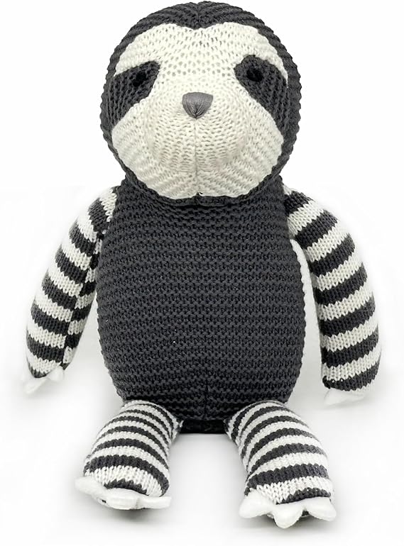 FLUFFYFUN 100% Organic Cotton Grey Sloth Teddy 7.1", Baby Soft Toys for Newborn