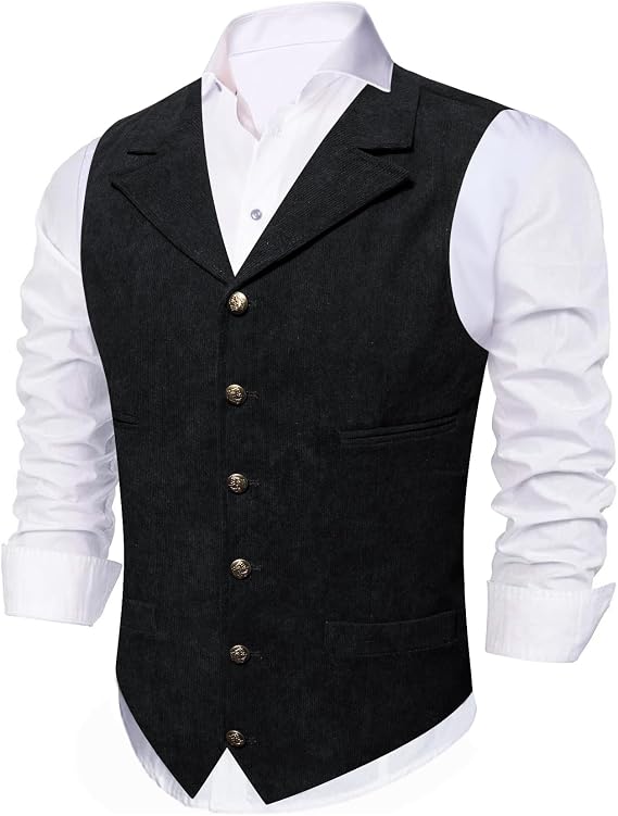 Barry.Wang Mens Vintage Western Cowboy V-Neck Corduroy Vest Slim Fit