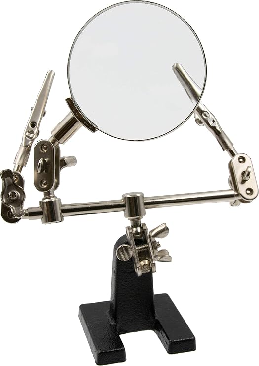 Zega Crafts Helping Hand Magnifier Adjustable 4X Magnifying Glass on Metal Base with 2 Adjustable Alligator Clips Designed for Soldering, Crafting and Small Precision Projects