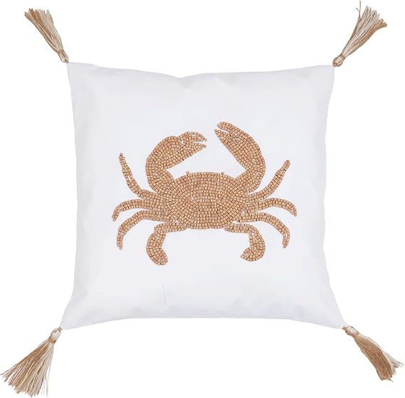 C&F Home Crab Handmade Wood Beaded Throw Pillow Brown