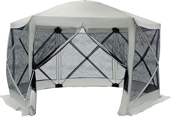 Outsunny 12' x 12' Hexagon Screen House Pop Up Tent Portable Gazebo Beige