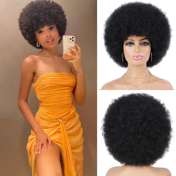 G&T Wig 70s Afro Wigs for Black Women, Afro Puff Wigs Bouncy and Soft Natural Looking Daily Party Cosplay Costume Use(1B)