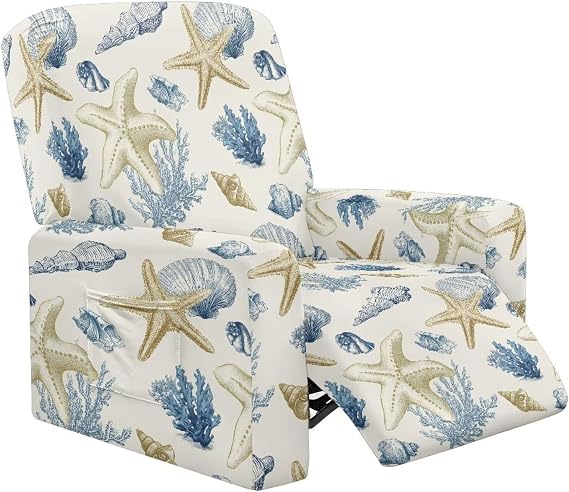 Shell Recliner Chair Covers That Stay in Place Starfish Lazy Boy Chair Covers for Reclining Chairs Waterproof Washable Furniture Protector Non Slip Elastic Edge Pet Friendly 4 Piece
