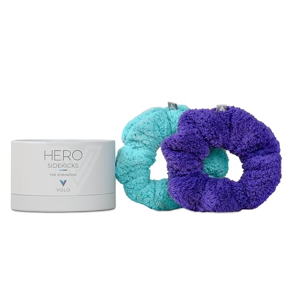 VOLO Scrunchies for Wet or Dry Hair, Super Absorbent Hair Drying Scrunchies, Soft Nanoweave Microfiber, Anti-Frizz, Gentle Hold, Comfortable Everyday Styling, 2-Pack (Ultra Violet/Capri Blue)