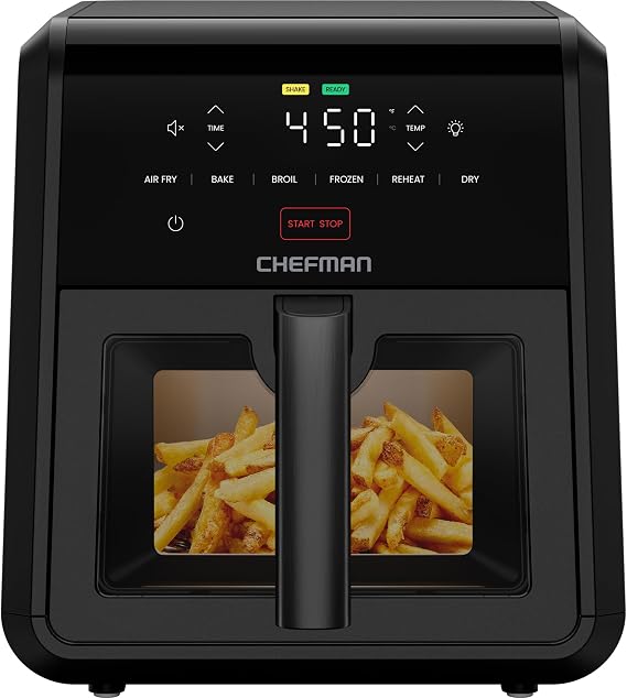 Chefman Air Fryer TurboFry 7-Qt, 6-in-1 High-Powered 450F Cooking for Crispier Results, Compact Space-Saving Design, Air Fry, Bake, Broil, Reheat,