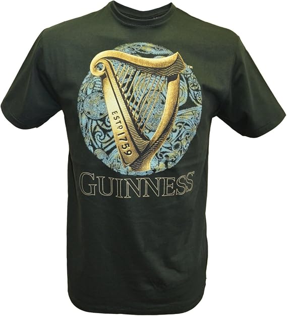 Guinness Bottle Green Harp Logo Celtic Circle Tee Shirt