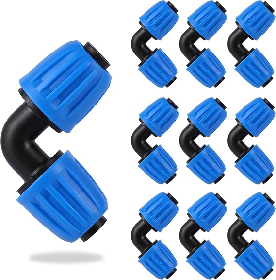 10 Pcs 1/2 Inch Drip Irrigation Elbow Fittings(1/2" ID x 0.640" OD),1/2 Inch Drip Line Lock Barbed 90 Degree Elbow Connectors for 1/2 Drip Irrigation Tubing Connection Parts for Garden Watering System