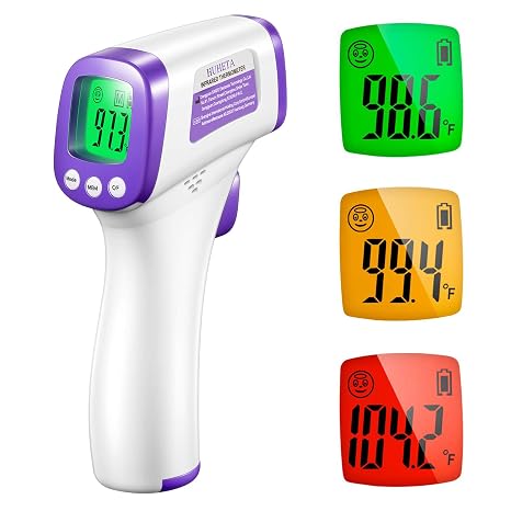 HUHETA Infrared Thermometer for Adults, Non Contact Forehead Thermometer with Fever Alarm, Accurate Reading and Memory Function, Body Temperature & Surface of Objects Use (Purple) | Accurate Reading,Memory Function,Fever Alarm, Body Temperature & Surface of Objects Use for Adults and Baby