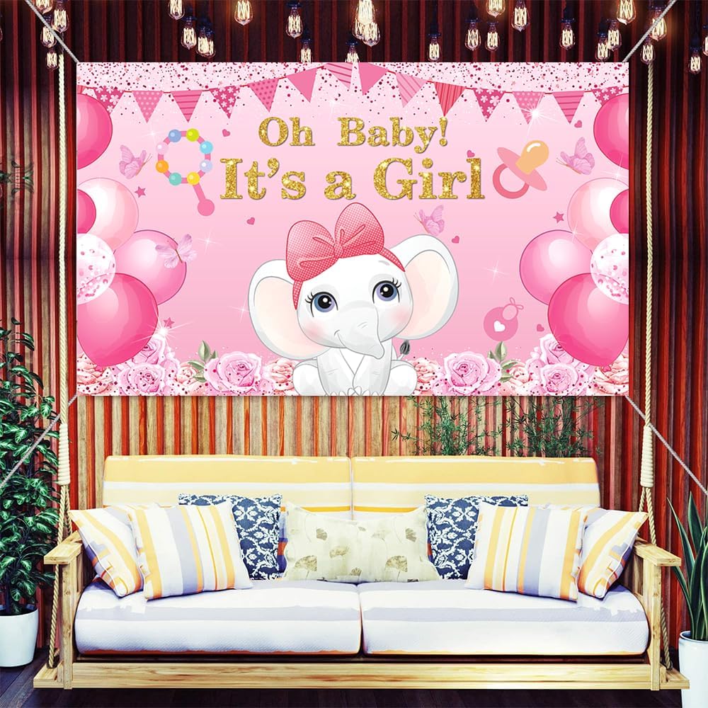 Welcome Baby Shower Backdrop with 70.8 X 43.3 inch, Oh Baby Its a Girl Banner Sign, Large Size Welcome Baby Hanging Banner for Welcome Baby Shower Party Decorations Indoor Outdoor