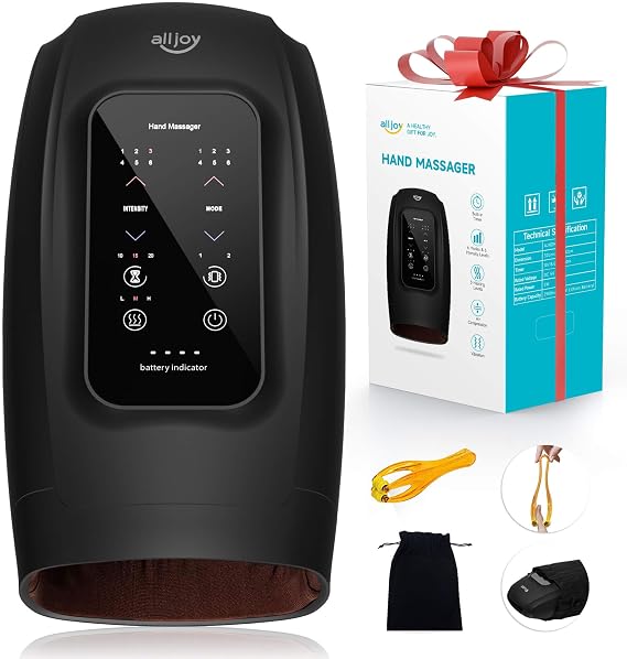 ALLJOY Hand Massager for Arthritis and Carpal Tunnel Relief, Touchscreen Cordless Hand Massager with Vibration and Heat, 6 Levels Pressure Point Therapy, FSA Eligible HSA, Gifts for Women Men
