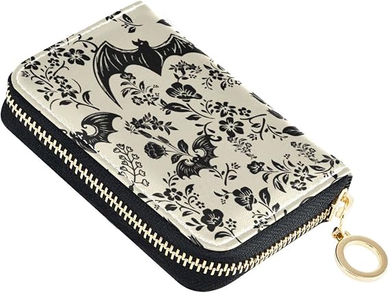 Goth Bat Flowers RFID Credit Card Holder Wallets Accordion