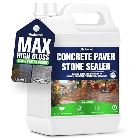 Premium Stone Sealer, 1 Gallon Max Gloss Wet Look for Pavers, Driveways & Patios Waterproof & UV Resistant, Long-Lasting Protection with Enhanced Color for Natural Stone Surfaces