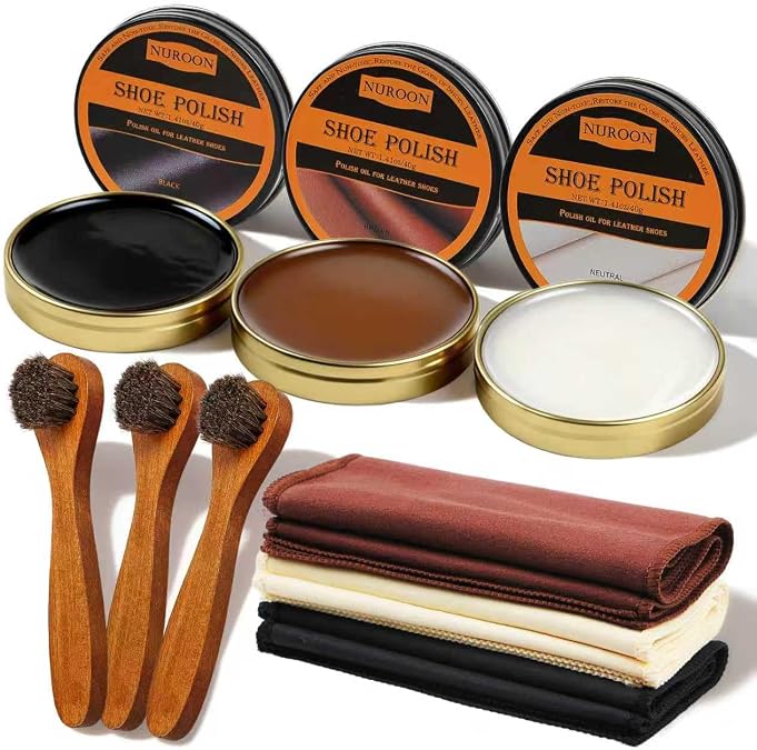 9Pcs Shoe Polish Kit, Brown White Black Shoe Wax for Leather Boots Shine
