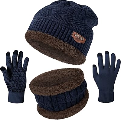 Winter Beanie Hats Scarf Gloves Set Thick Warm Slouchy Beanies Hat Knit Skull Cap Neck Warmer for Men Women