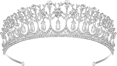 Princess Pearl Austrian Crystal Rhinestone Hair Tiara Crown Wedding Prom Bridal Birthday Party T11895