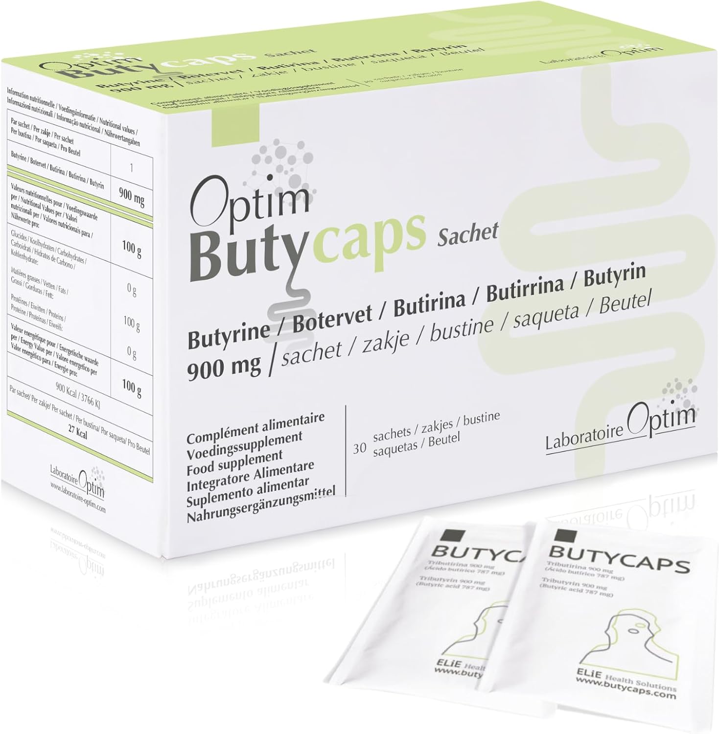 OPTIM Butycaps Butyrate Supplement UK for Gut Health | 30 sachets with microencapsulated Tributyrin 900mg | butyric Acid Postbiotic | Leaky Gut Repair, Debloat, Colon