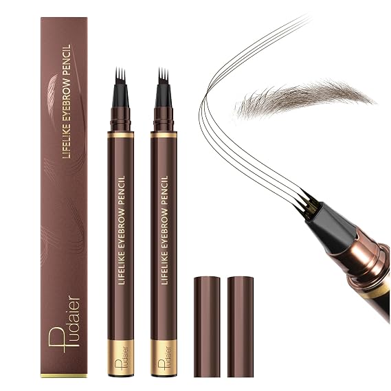 Eyebrow Pencil, 2Pcs Waterproof Microblading Eyebrow Pens, 4 Tip Precise Eye Brow Makeup Pen for Women to Effortlessly Create Hair Like Natural Brows, Non Dry Out and Last All Day (Soft Brown)