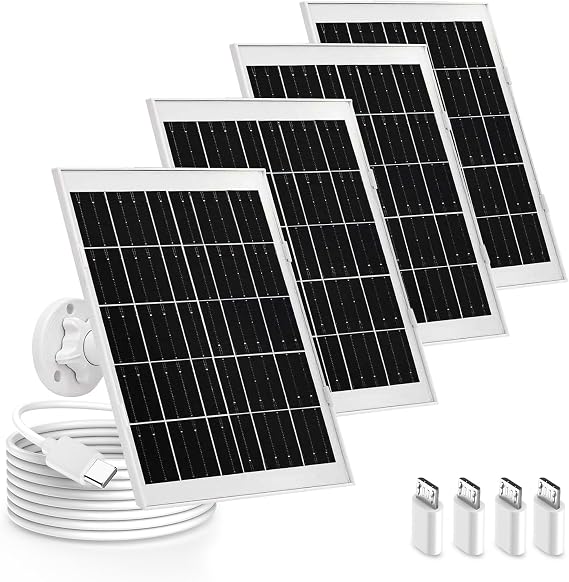 4 Pack 8W Camera Solar Panel Charger Cable Compatible with Eufycam SoloCam 3/3C s300/2,2 Pro, 2C, 2C Pro,c210,s330,s340,e340, E,Eufy E20, E40/L20/L40/S40/4G Security Camera Micro USB & USB Type C