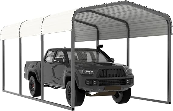 Yardenaler 10x15 FT Heavy Duty Metal Carport, Carport Canopy with Metal Roof, Garage Car Shelter Shade for Outdoor, Car, Truck, Eggshell