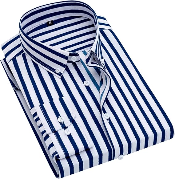 Mens Shirts Long Sleeve Button Down Shirts Striped Dress Shirt Casual Breathable Coat Fashion Lightweight Shirt