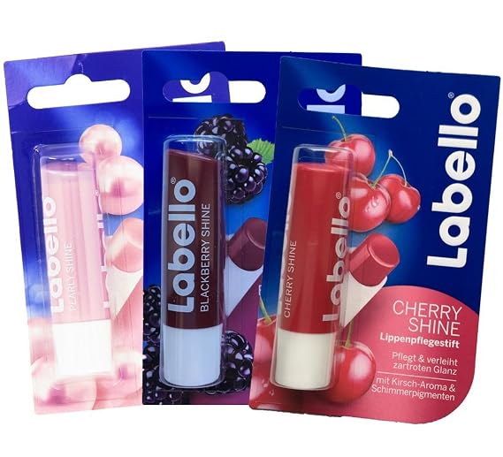 Labello Lip Balm Bundle: Pearly Shine, Blackberry, and Cherry