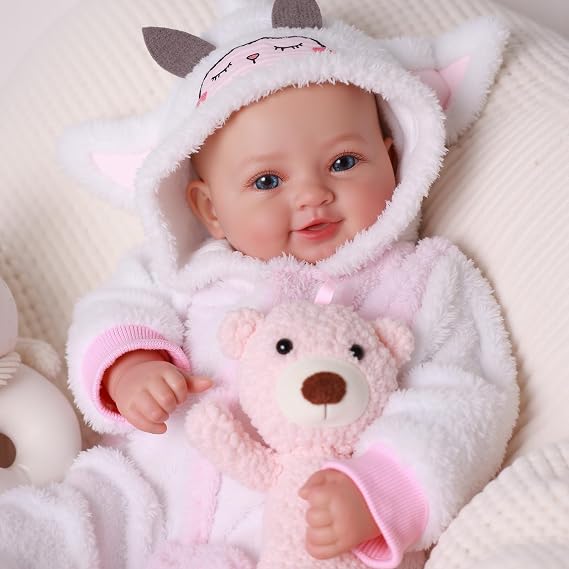 BABESIDE Reborn-Baby Doll Girl 17 Inch Realistic Sweet Smiling Newborn | Real Life Baby dolls with Soft Body, Includes Outfit & Accessories for Kids Age 3+ Girls Gifts & Collection
