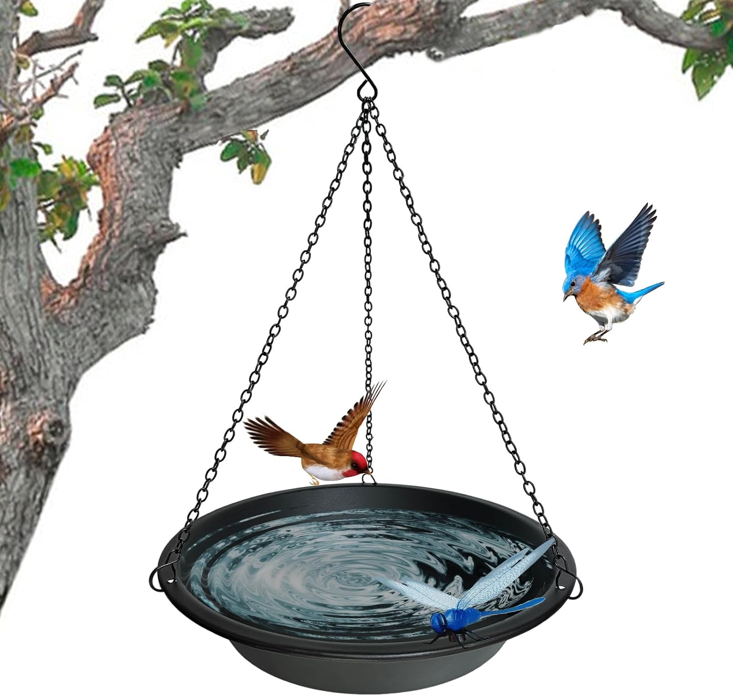 TIANCENTRAL H Hanging Bird Bath for Outdoors 11.4 inch Birdbath Bowl with Rust-Proof Black Chains Hooks Metal BirdBaths Hanging Bird-Feeder for Garden Backyard Decor Metallic Black