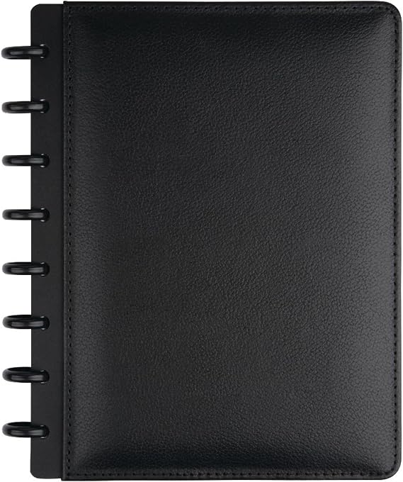 TUL Custom Note-Taking System Discbound Notebook, Junior Size, Leather Cover, Black