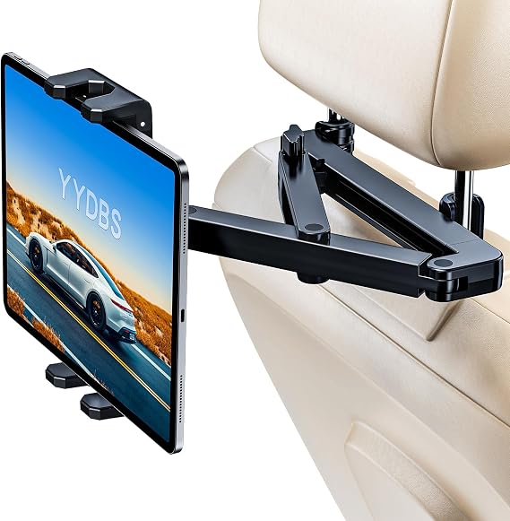 Tablet Holder for Car Headrest [3 in 1 Sturdy upgrade Extension Arm] Adjustable iPad Car Mount for BackSeat, Road Trip Essentials for Kids, Car Accessories for Women Interior for 4.7-12.9" Tablets