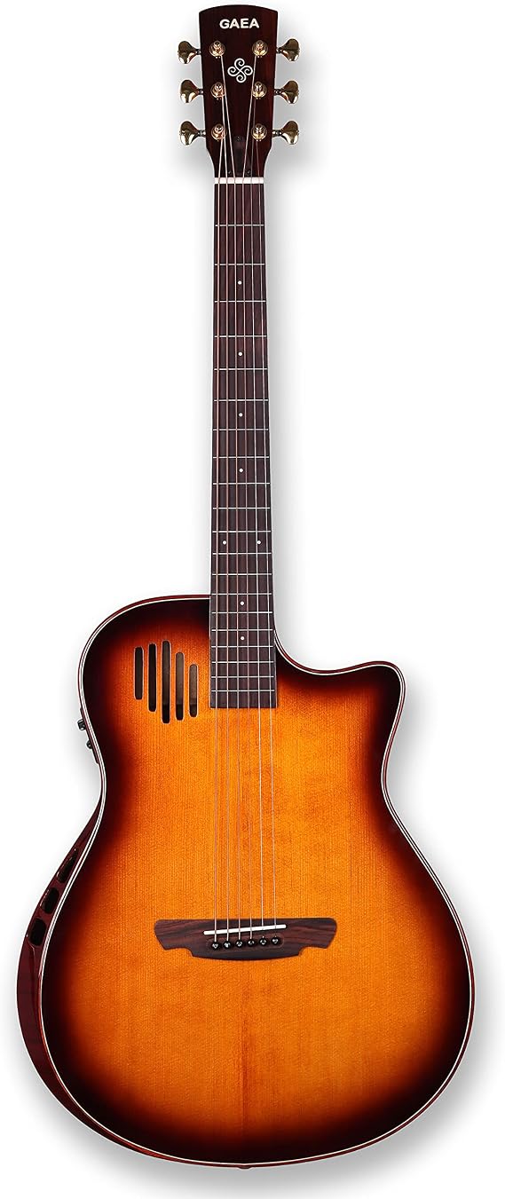 GAEA 41 inches Solid Spruce Top Acoustic Electric Guitar with D'Adario EXP-16 Coated Phosphor Bronze String Flame Maple Back & Side Rosewood Fingerboard & bridge (Sunburst) (GS-801)