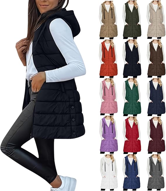 Vest for Women Winter Hooded Vests Casua Lightweight Quilted Jackets Sleeveless Padded Jacket with Pockets