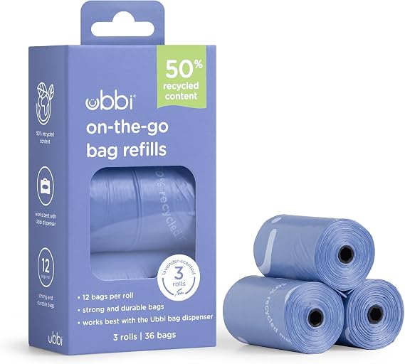 Ubbi On-the-Go Refill Bags, Lavender Scented, Value Pack of 36, Baby On The Go Diapering Essentials