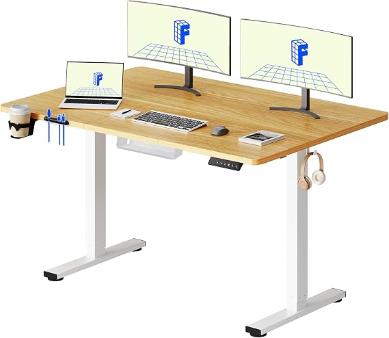 FLEXISPOT 140 * 60cm Lite Electric Standing Desk Height Adjustable Sit Stand Desk Stand Up Desk for Home Office (Maple)