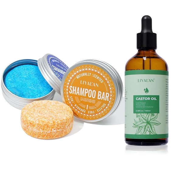 LIYALAN Shampoo Bar for Hair Solid Soap Castor Oil Cold Pressed Hair Care Glass Bottle