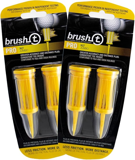 BRUSH-T Premium Plastic Golf Tees, Yellow XLT Size 3 1/8", Unbreakable Innovative Design, Consistent Height, Perfect Golf Gift for Men and Women. Golfing Brush Tees, Works with Any Golf Ball